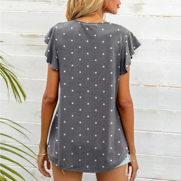 Boho polka dots print butterfly sleeve blouse dusty blue - Picture 9 of 11